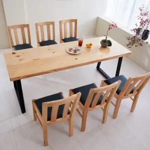 해찬솔 통원목 아트 6인용식탁 세트A 1800 유리막UV코팅_ㅁ형다리/우드슬랩/국내맞춤가능