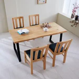 해찬솔 통원목 아트 4인용식탁 세트A 1600 유리막UV코팅_ㅁ형다리/우드슬랩/국내맞춤가능