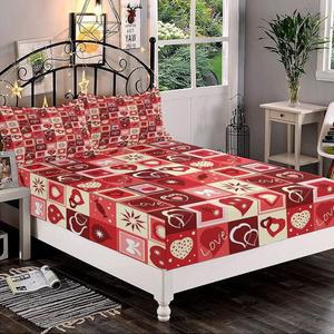장식용 침구 시트 세트 퀸 사이즈 레드 딥 포켓 핏 베개 2개 발렌타인데이 하트 스타 러브 레터링 캔디 프린트 극세사 3pc 침대 매트리스용