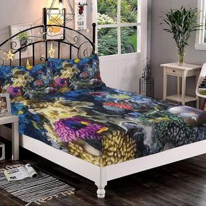 장식용 침구 시트 세트 트윈 XL 사이즈 오션 딥 포켓 피팅 베개 모조 2개 컬러풀 코랄 어류 서식지 홍해 프린트 극세사 3pc 침대 매트리스용