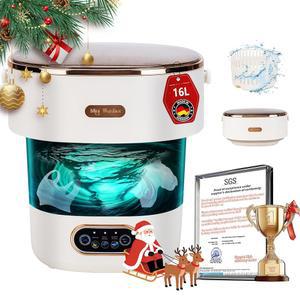 5.0 새롭게 업그레이드된 휴대용 세탁기 16L 미니 접이식 [SGS 인증 독일 고효율 모터] [숨겨진 UV-C 청소] 디자인으로 호텔, 가정, 아파트 및 캠핑에 이상적입니다