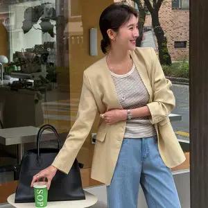 [메이블루]노카라 투버튼 린넨자켓