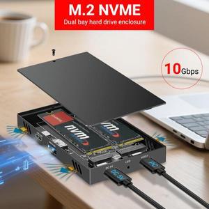 M.2 NVMe 듀얼 베이 SSD 도킹 스테이션 인클로저 USB3.2 Gen2 10Gbps 타입 C 허브 2230 호환