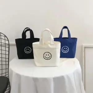 스마일 자수 포인트 미니 캔버스 토트백 데일리 가방