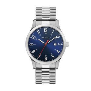 [미국배송] 카라벨 바이 불로바 남성용 전통 석영 스테인리스 스틸 3핸드 데이트 시계 확장 밴드 40MM