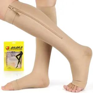 여성 남성용 아일라카 지퍼 압박 양말 20-30mmHg 오픈 토 무릎 높이 부종 정맥류에 대한 테드 호스 스타킹