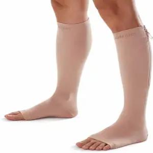 지퍼가 달린 닥 밀러 압박 양말 여성 및 남성용 오픈 토 무릎 높이 15-20mmHg 스타킹 넓은 종아리 여행