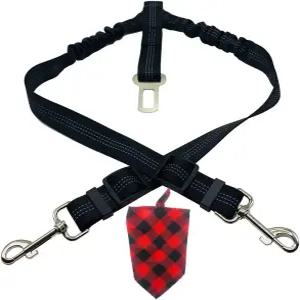 반려견용 카시트 벨트 더블 헤드 조절 나일론 반려동물 안전벨트 삼각 스카프 포함 여행용 블랙