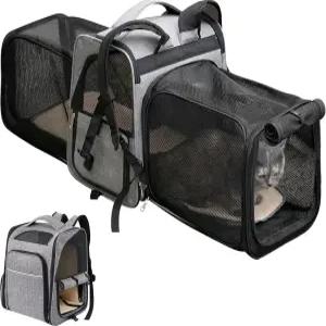 라라 펫 확장형 고양이 백팩과 통기성 메시 파우치가 있는 접이식 사이드 최대 16파운드의 휴대용 반려동물