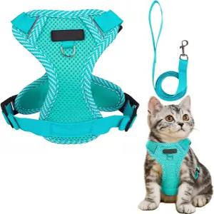 고양이용 하네스 및 목줄 탈출 방지 강아지용 통기성 조절 가능 개용 쉬운 보행 안전벨트 스몰 블루
