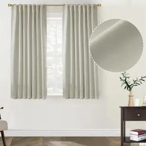 창문 실 길이를 위한 짧은 암막 커튼 - 54인치 블랙아웃 단열 린넨 패널 아파트 침실을 중립 농가 스타일