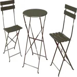 사야 키지 실내/외 3피스 접이식 비스트로 세트 야외 파티오 가구 의자 2개와 테이블 1개 내후성 대화