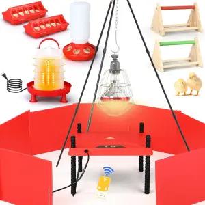 그린스밸리 9팩 겨울 치킨 브루더 박스 스타터 히팅 플레이트 및 75W 히트 램프 퍼치 세트가 포함된