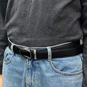 남성 허리벨트 자동 인조 가죽 허리디 실버