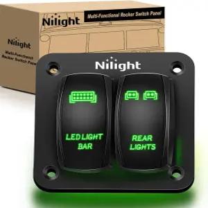Nilight 2 갱 로커 스위치 패널 LED 라이트 바 리어 12 24V DC 그린 5핀 켜기 차량용 ATV UTV용 사전 배선