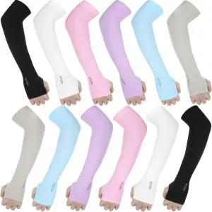 AoOnZan 여성용 6켤레 팔 소매 UPF50 UV 프로텍션 선 슬리브 스포츠 쿨링 컴프레션 엄지 구멍으로 덮습니다