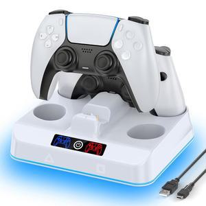 OIVO PS5 컨트롤러 충전소, 소니 플레이스테이션 5 듀얼센스/엣지 리모컨과 호환되는 드롭 앤 고 디자인, RGB 조명 및 LED 표시등이 있는 고속 충전 도크, 액세서리 필수