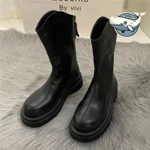 우아한 여성 미들부츠 레더 뒷지퍼 중 스타일 여성부츠 여자부츠 여성미들부츠