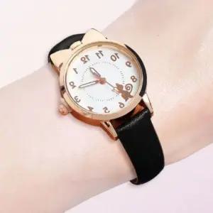 캐주얼 팔찌시계 여성 블랙 골드 캣 패션 가죽손목시계 학생손목시계 가죽밴드시계