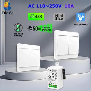 433MHz 무선 스마트 온 오프 스위치 미니 릴레이 86 자체 전원 푸시 버튼 벽 스위치 홈 개선을 위해 배터리 필요