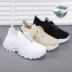 여성 키높이 어글리슈즈 스타일 운동화 레터링 메쉬 운동화 플랫 명품 통굽 키높이