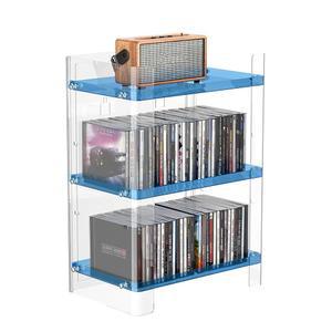 YFEEN 3 티어 클리어 아크릴 CD 정리함, 최대 54장의 CD, 조리대 보관함, 미디어 선반, 홈 오피스 보관함