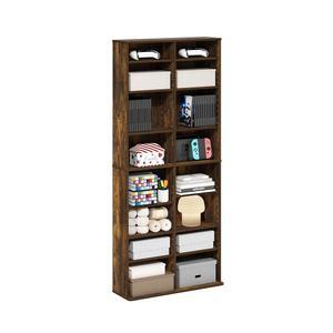 후리노 자야 DVD 선반, 16-선반 와이드 CD 랙, 조절 가능한 선반이 있는 미디어 선반, CD 블루레이 게임 디스크용 DVD 보관 캐비닛 8개, 간편한 조립, 거실, 홈 오피스, 앰버 파인용