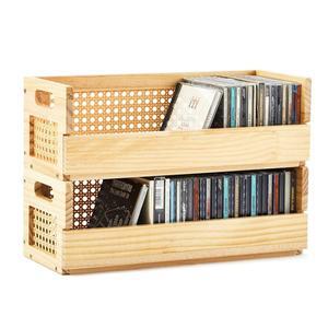 크로블리스풀 2세트 휴대용 손잡이가 있는 나무 CD 보관함 홀더 선반, 라탄 디자인 카세트 테이프 디스플레이 랙 영화 케이스, DVD, 각 세트는 최대 36개의 CD를 보관할 수 있습니다