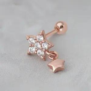 14K 골드필드 핀 큐빅 더블 스타 별 드롭 피어싱