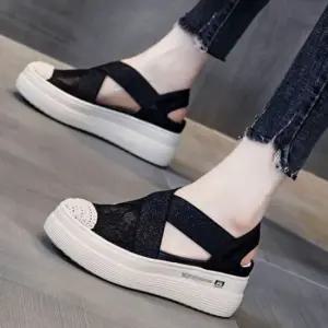 여성 레이스 샌들 밴딩 스트랩 여름신발 편한 발목 여성캐주얼화 여름샌들 데일리슈즈