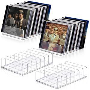 쓰리허니 4팩 투명 아크릴 CD 홀더, DVD/CD 보관함 레코드 디스플레이 랙 정리함, 미디어 선반 보관 및 정리를 위한 최대 14개의 표준 DVD 케이스 보관 가능