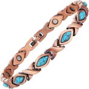 여성용 MagEnergy 구리 팔찌 99.9 순수 강도 마그네틱 조절 가능한 크기 도구가 있는 주얼리 박스 청록색