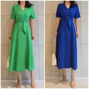 모던스타일 여성 스판 벨트 더블 브이넥 롱원피스 모임룩 하객룩 오피스룩
