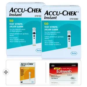 아큐첵 인스턴트 시험지 혈당측정지 2박스 100매+정품 소프트클릭스 채혈침 100개+알콜솜 100매