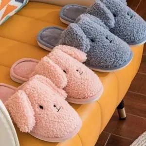 부드러운 겨울 강아지 털 슬리퍼 캐릭터 여성 강아지 털 슬리퍼