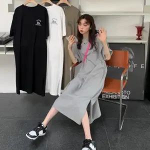 여성 여름 캐주얼 레터링 임부복 반팔 롱 치마 원피스