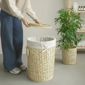 라탄 빨래바구니 세탁물 수납함 뚜껑형 대용량 빨래통 세탁실 정리함
