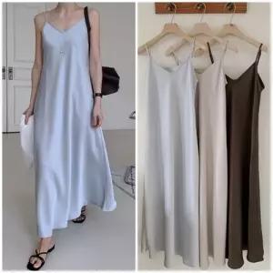 스타일나 여성 샤틴 민소매 끈나시 롱원피스 모임룩 하객룩 오피스룩