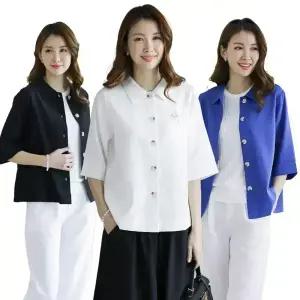 이브바바 여성 여름 인견 7부 쿨 엘레강스 셔츠 자켓 중년 엄마 아줌마옷