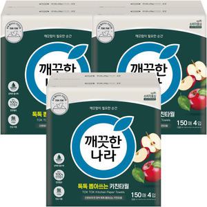 깨끗한나라 뽑아쓰는 톡톡 키친타올 150매 4입 3팩