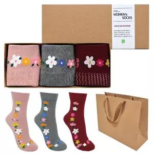 여성 큐티 [3매입] 양말선물세트 쇼핑백포함 추석명절 구정설날선물 어버이날단체 회사 행사 답례품