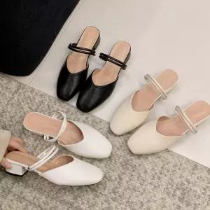 스퀘어 투웨이 스트랩 미들굽 뮬 블로퍼 구두