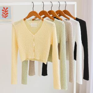 [잇수다] 아테르 크롭 브이넥 골지 니트 가디건