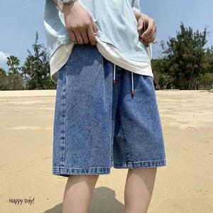 남자청반바지 워싱 와이드핏 팬츠 여름용 버뮤다 5부 데님 편한 밴딩 청 반바지