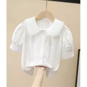 러디프릴반팔블라우스 면반팔 블라우스 셔츠 단체합창 사진촬영 공주 초등 여아 흰