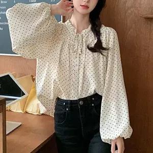 여자블라우스 여성 프릴 도트 블라우스 1P 데일리 출퇴근 긴팔 셔츠