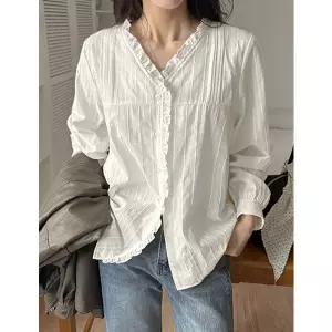 [공구우먼] 로리아 프릴 브이넥 블라우스 86289 빅사이즈 여성의류