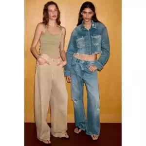 ZARA 자라 JEANS CINTURA DOBLADA TRF 미드라이즈 - 샌드 735988