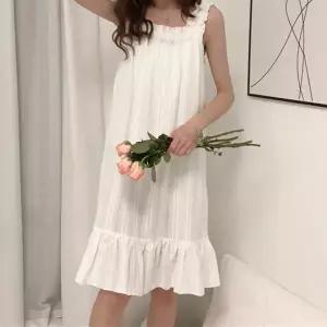 면소재 프릴 여성용 원피스형 실내복 잠옷