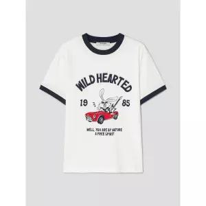 [에잇세컨즈] 넥배색 그래픽 반소매 티셔츠  화이트 (356342CM81)